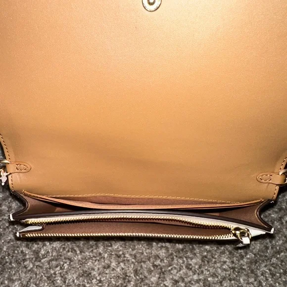 Coach Signature Khaki Chalk Coated Canvas Foldover clutch Crossbody Bag